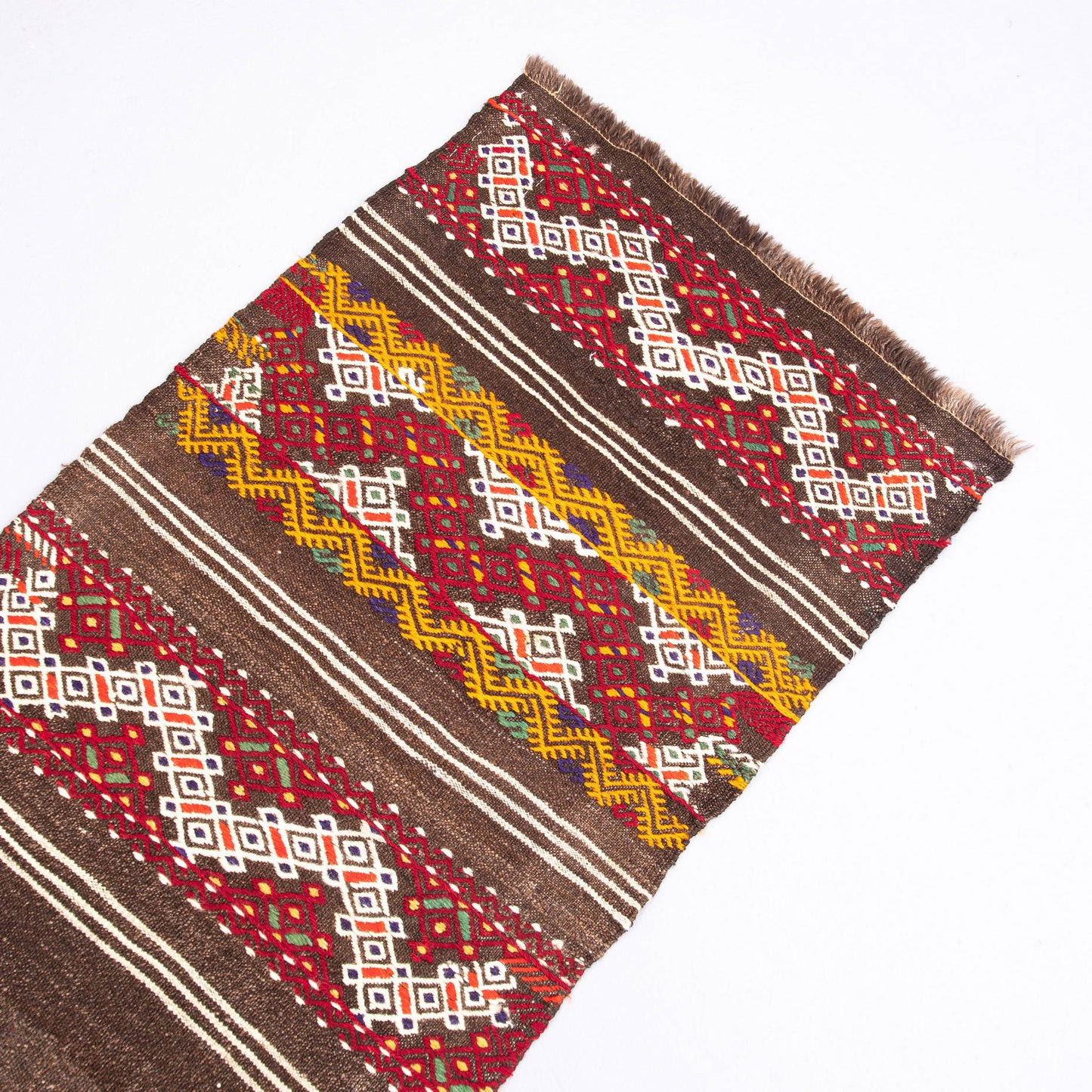 Oriental Turkish Runner Kilim Handmade Wool On Wool Cicim 60 X 216 Cm - 2' X 7' 2'' Brown C005