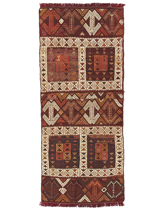 Oriental Turkish Runner Kilim Handmade Wool On Wool Cicim 67 X 170 Cm - 2' 3'' X 5' 7'' Brown C005
