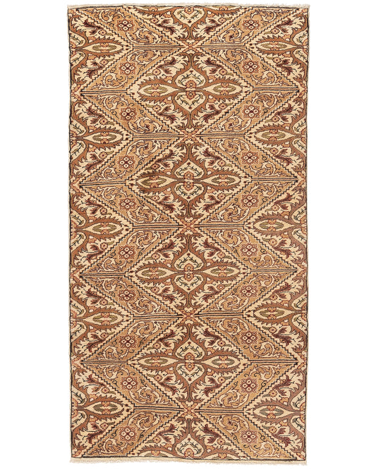 Oriental Turkish Runner Rug Handmade Wool On Cotton Kayseri 100 X 192 Cm - 3' 4'' X 6' 4'' Stone C009
