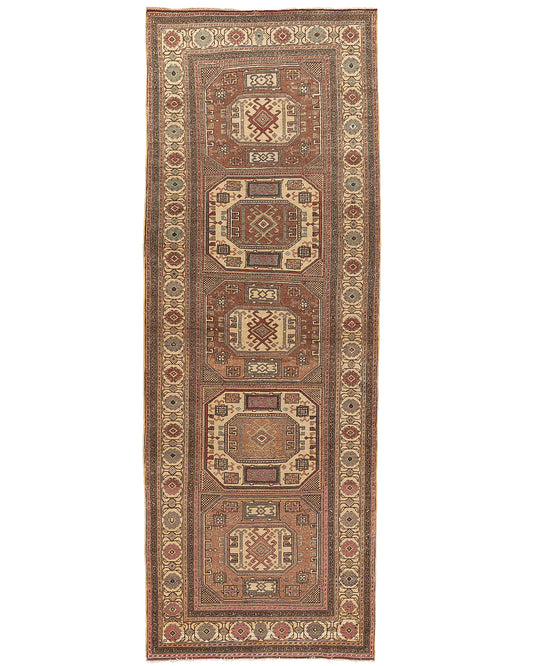Oriental Turkish Runner Rug Handmade Wool On Cotton Kayseri 100 X 278 Cm - 3' 4'' X 9' 2'' Brown C005