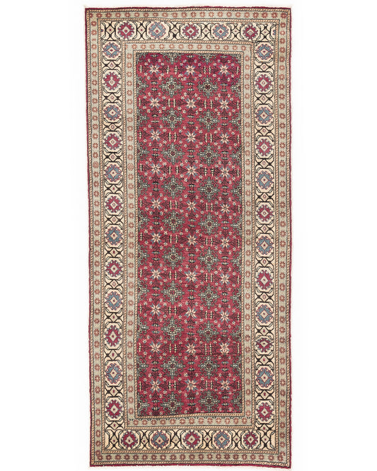 Oriental Turkish Runner Rug Handmade Wool On Cotton Kayseri 105 X 230 Cm - 3' 6'' X 7' 7'' Fuchsia C020