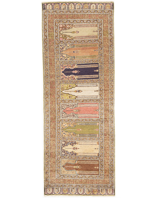 Oriental Turkish Runner Rug Handmade Wool On Cotton Kayseri 85 X 232 Cm - 2' 10'' X 7' 8'' Stone C009