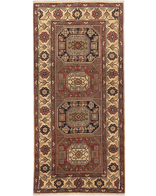 Oriental Turkish Runner Rug Handmade Wool On Cotton Kayseri 94 X 188 Cm - 3' 2'' X 6' 3'' Brown C005