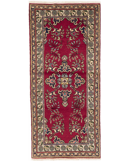 Oriental Turkish Runner Rug Handmade Wool On Cotton Kayseri 97 X 193 Cm - 3' 3'' X 6' 4'' Fuchsia C020