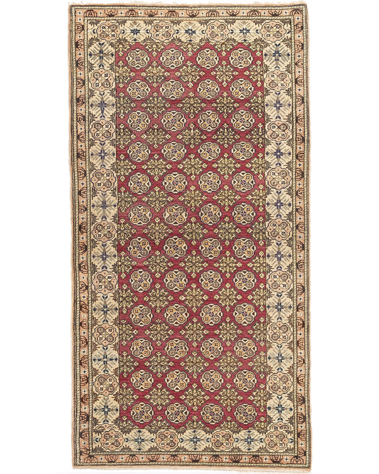 Oriental Turkish Runner Rug Handmade Wool On Cotton Kayseri 99 X 195 Cm - 3' 3'' X 6' 5'' Pink C004