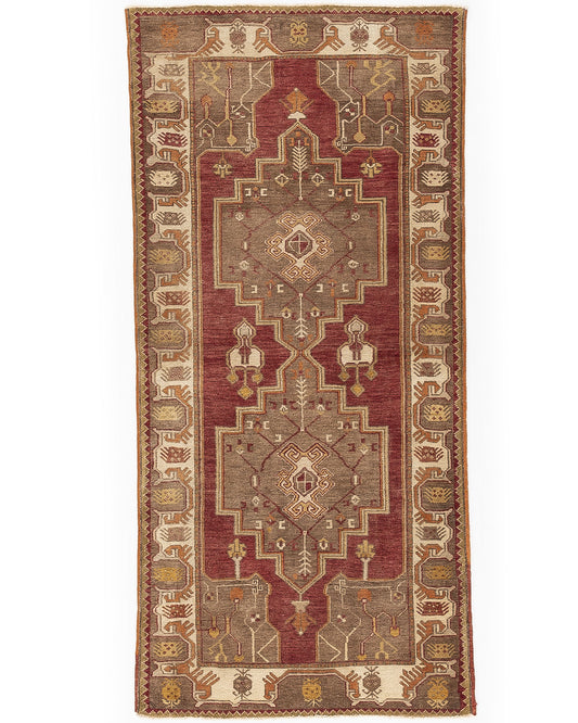 Oriental Turkish Runner Rug Handmade Wool On Wool Anatolian 102 X 212 Cm - 3' 5'' X 7' Red C014