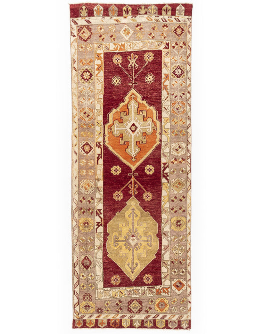 Oriental Turkish Runner Rug Handmade Wool On Wool Anatolian 112 X 303 Cm - 3' 9'' X 10' Red C014