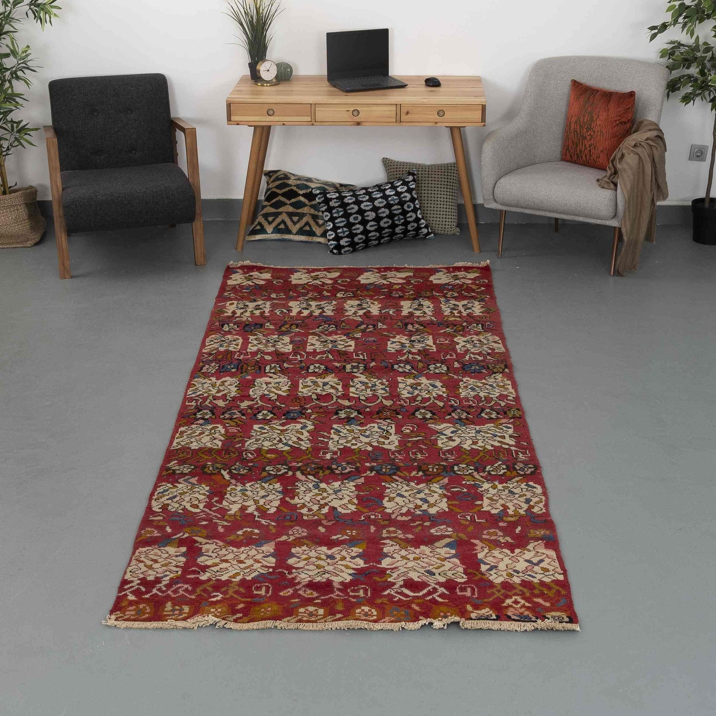 Oriental Turkish Runner Rug Handmade Wool On Wool Anatolian 124 X 277 Cm - 4' 1'' X 9' 2'' Red C014