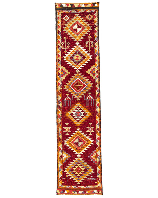 Oriental Turkish Runner Rug Handmade Wool On Wool Anatolian 352 X 84 Cm - 11' 7'' X 2' 10'' Red C014