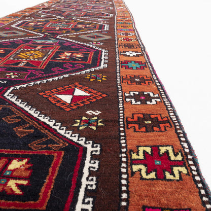 Oriental Turkish Runner Rug Handmade Wool On Wool Anatolian 90 X 400 Cm - 3' X 13' 2'' Brown C005