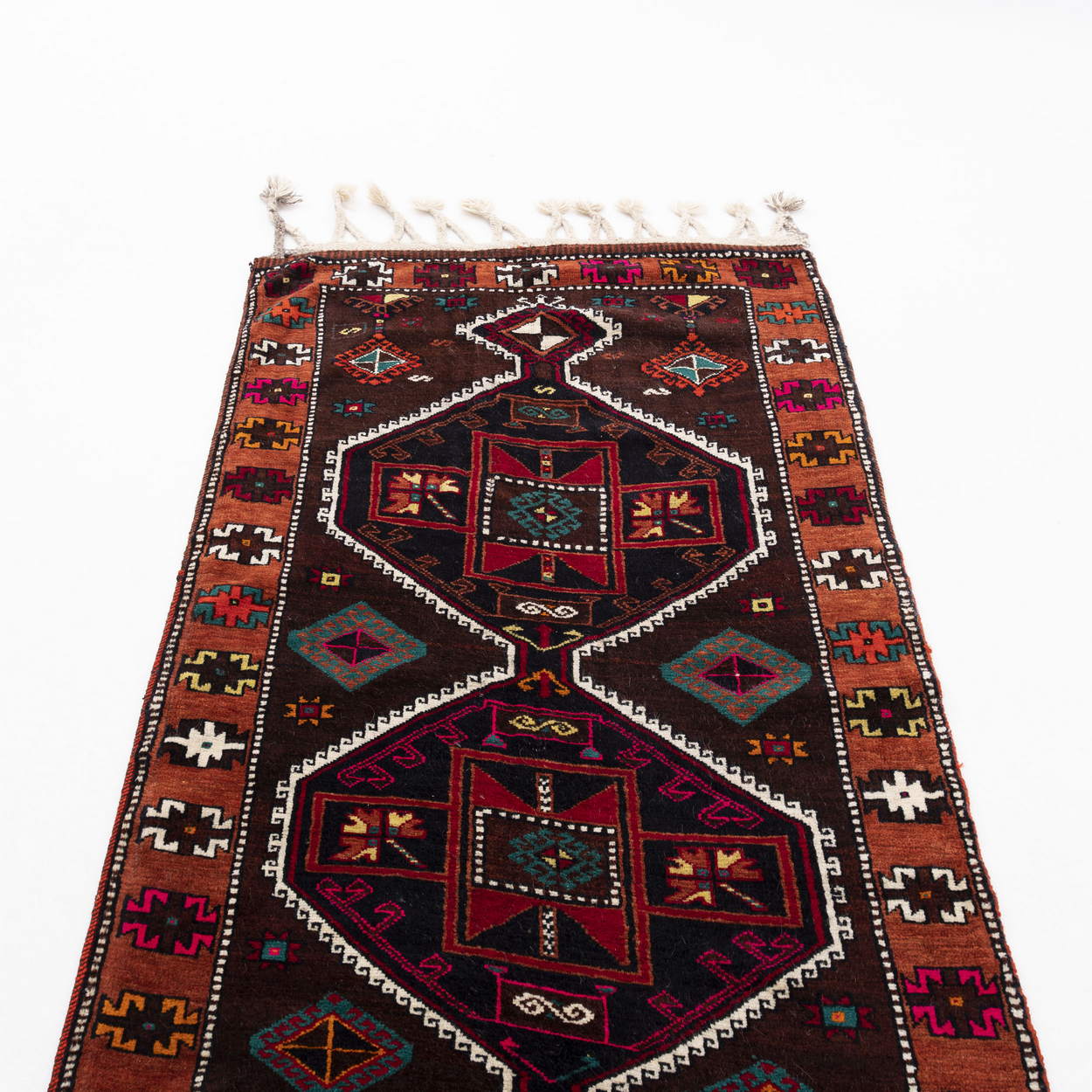 Oriental Turkish Runner Rug Handmade Wool On Wool Anatolian 90 X 400 Cm - 3' X 13' 2'' Brown C005