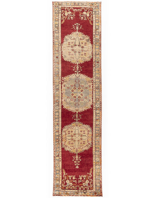 Oriental Turkish Runner Rug Handmade Wool On Wool Anatolian 96 X 383 Cm - 3' 2'' X 12' 7'' Red C014