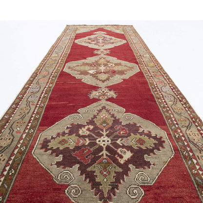 Oriental Turkish Runner Rug Handmade Wool On Wool Anatolian 99 X 337 Cm - 3' 3'' X 11' 1'' Red C014