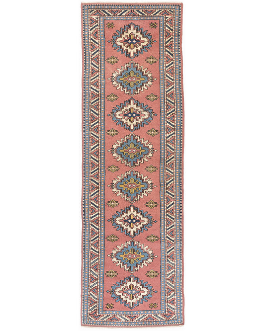 Oriental Turkish Runner Rug Handmade Wool On Wool Kars 98 X 310 Cm - 3' 3'' X 10' 3'' Pink C004