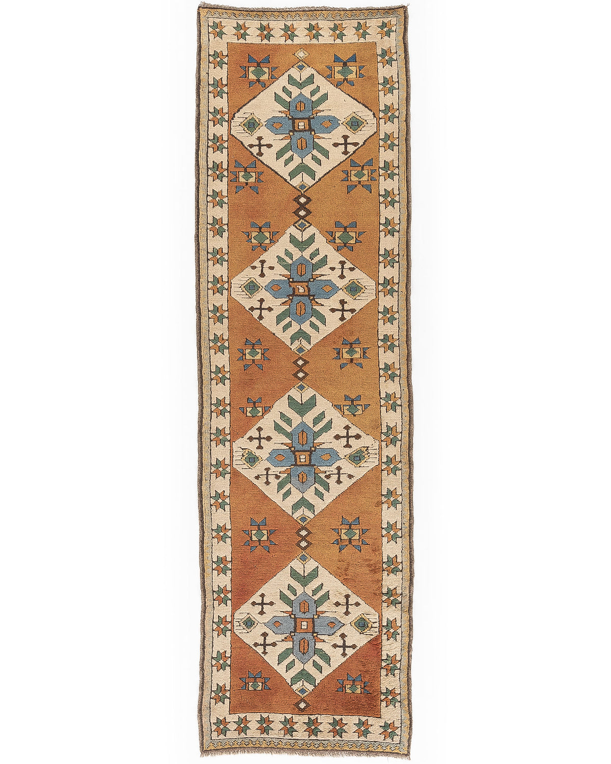 Oriental Turkish Runner Rug Handmade Wool On Wool Kars 98 X 315 Cm - 3' 3'' X 10' 5'' Orange C011