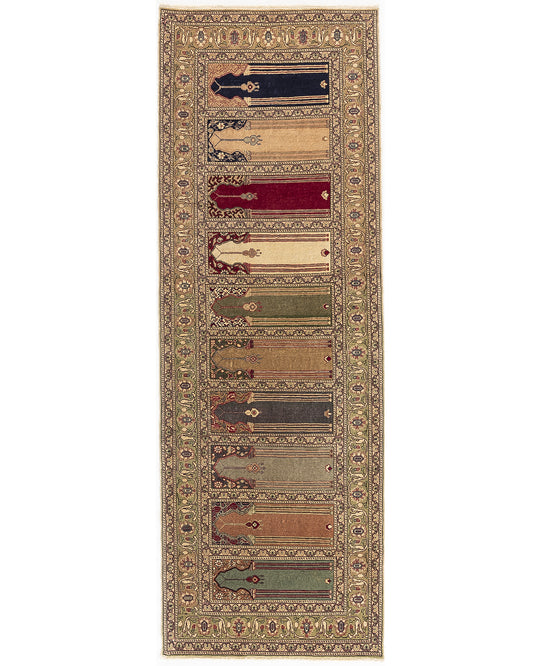 Oriental Turkish Runner Rug Handmade Wool On Wool Kayseri 100 X 290 Cm - 3' 4'' X 9' 7'' Stone C009