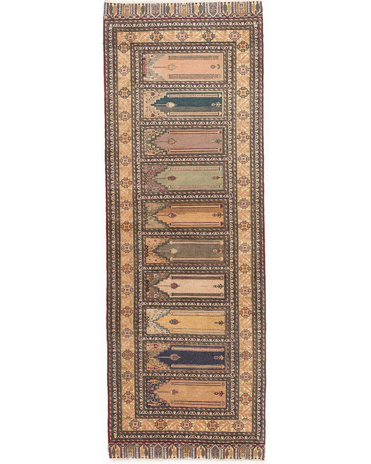 Oriental Turkish Runner Rug Handmade Wool On Wool Kayseri 99 X 283 Cm - 3' 3'' X 9' 4'' Stone C009