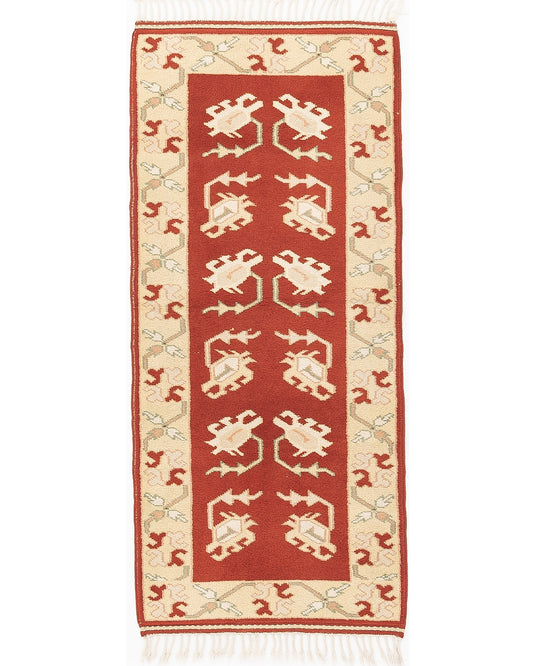 Oriental Turkish Runner Rug Handmade Wool On Wool Milas 73 X 170 Cm - 2' 5'' X 5' 7'' Red C014