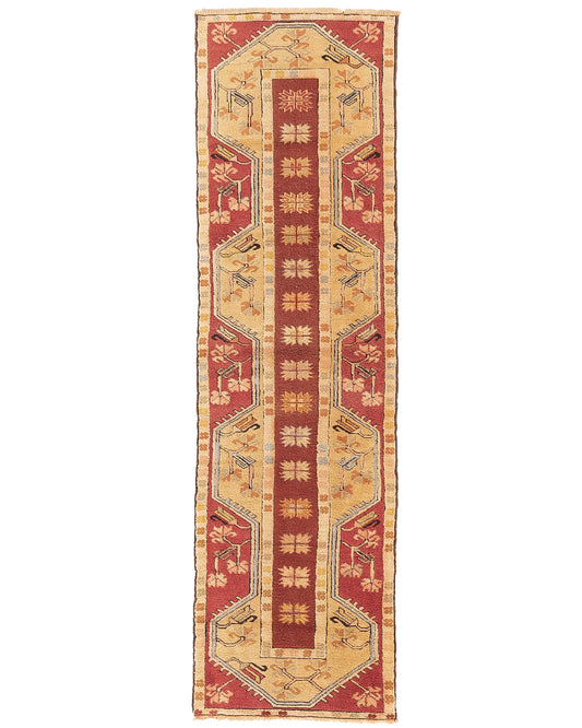Oriental Turkish Runner Rug Handmade Wool On Wool Milas 73 X 253 Cm - 2' 5'' X 8' 4'' Red C014