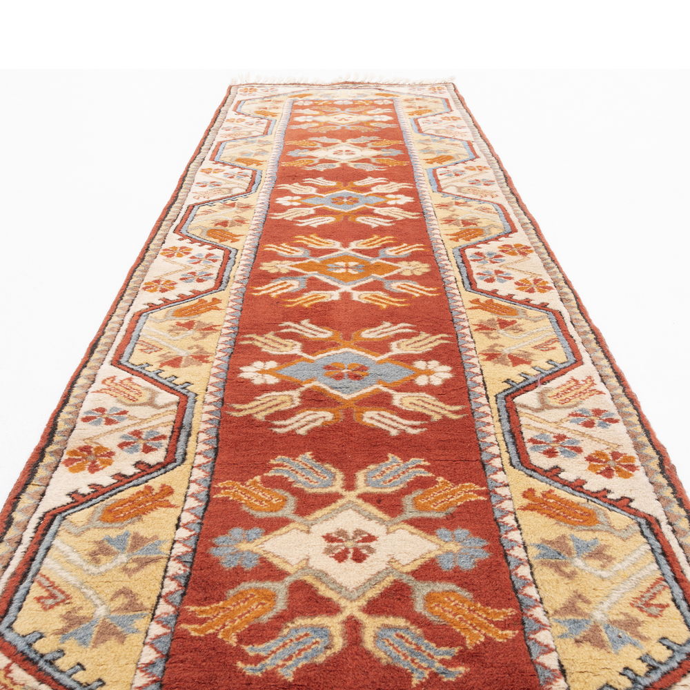 Oriental Turkish Runner Rug Handmade Wool On Wool Milas 80 X 279 Cm - 2' 8'' X 9' 2'' Orange C011