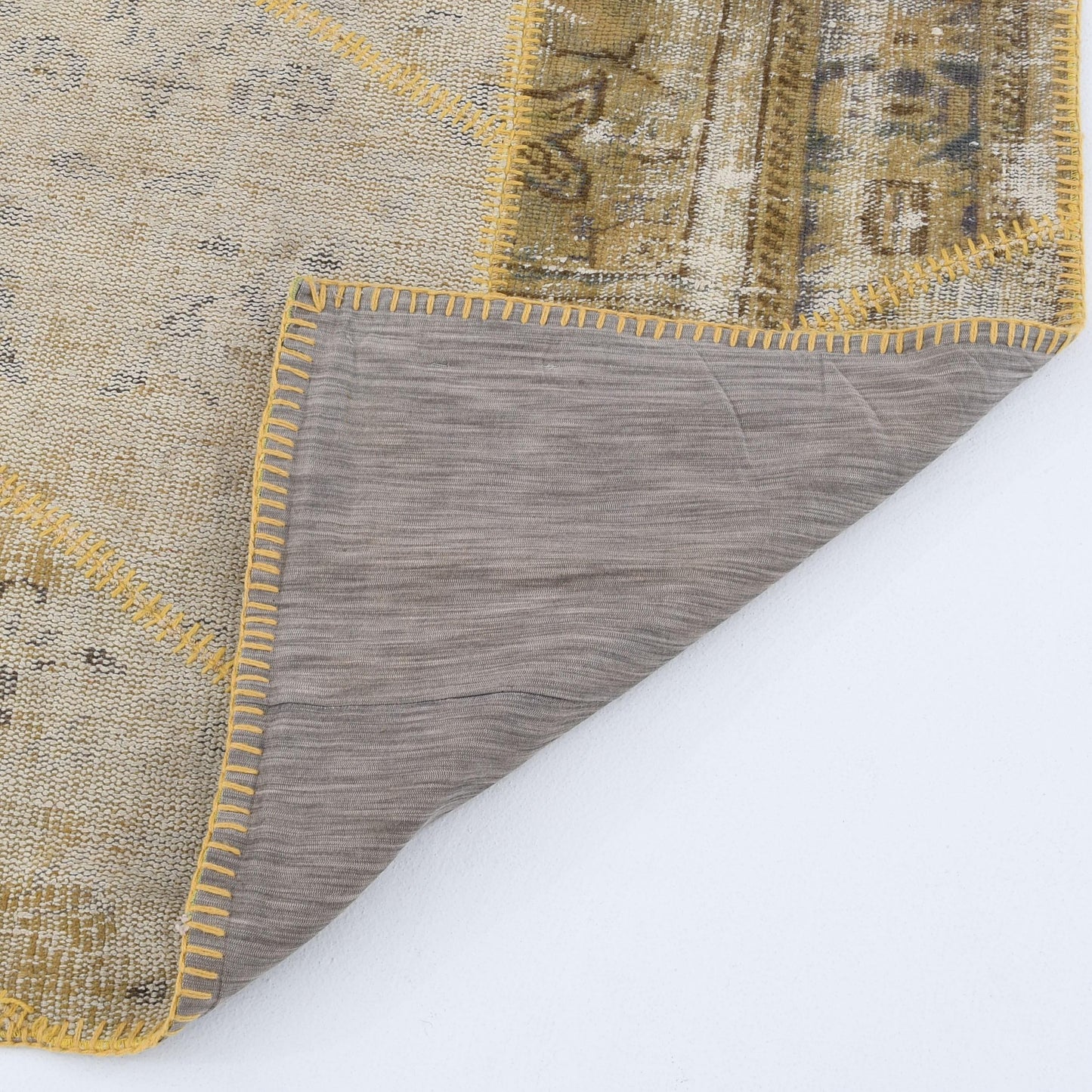 Oriental Turkish Runner Rug Handmade Wool On Wool Patchwork 100 x 388 Cm - 3' 4'' x 12' 9'' Yellow C006