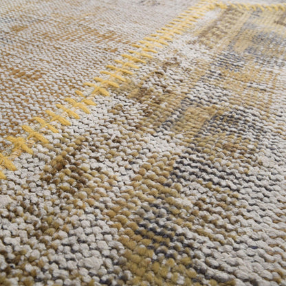 Oriental Turkish Runner Rug Handmade Wool On Wool Patchwork 100 x 388 Cm - 3' 4'' x 12' 9'' Yellow C006