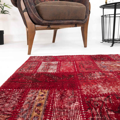Oriental Turkish Runner Rug Handmade Wool On Wool Patchwork 80 x 198 Cm - 2' 8'' x 6' 6'' Red C014