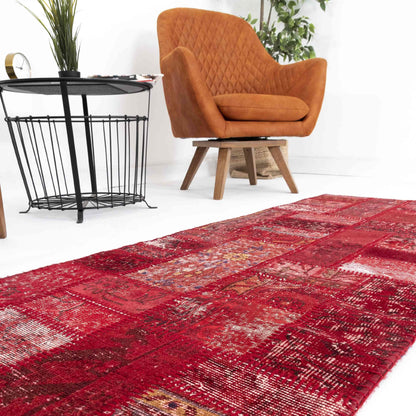 Oriental Turkish Runner Rug Handmade Wool On Wool Patchwork 80 x 198 Cm - 2' 8'' x 6' 6'' Red C014