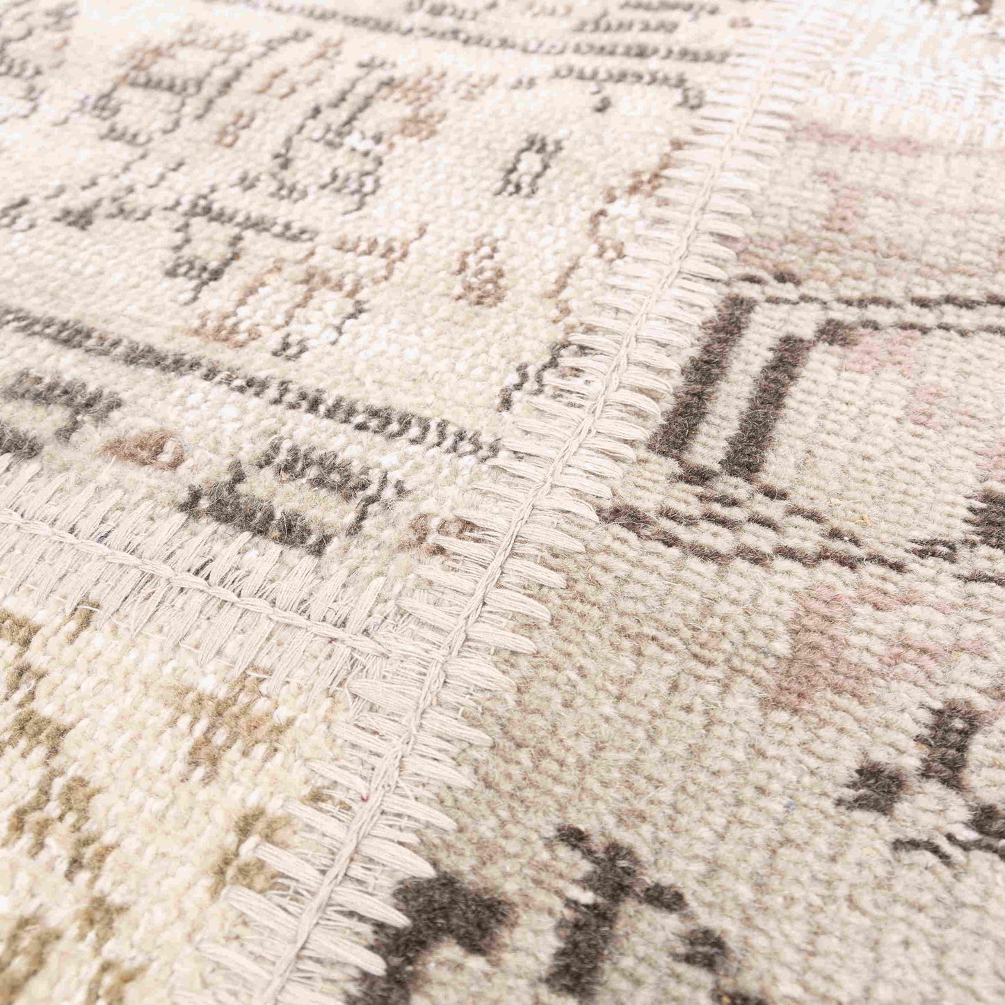 Oriental Turkish Runner Rug Handmade Wool On Wool Patchwork 80 x 198 Cm - 2' 8'' x 6' 6'' Sand C007