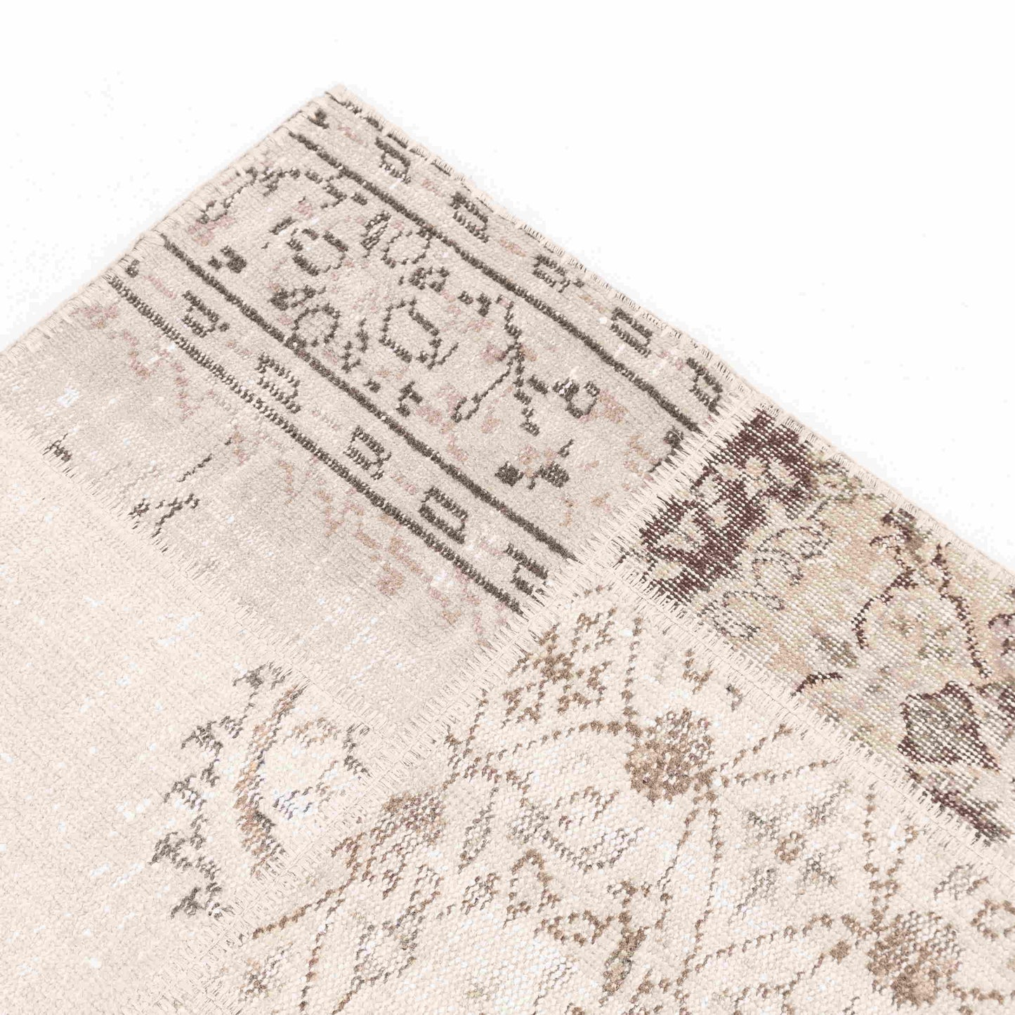 Oriental Turkish Runner Rug Handmade Wool On Wool Patchwork 80 x 198 Cm - 2' 8'' x 6' 6'' Sand C007