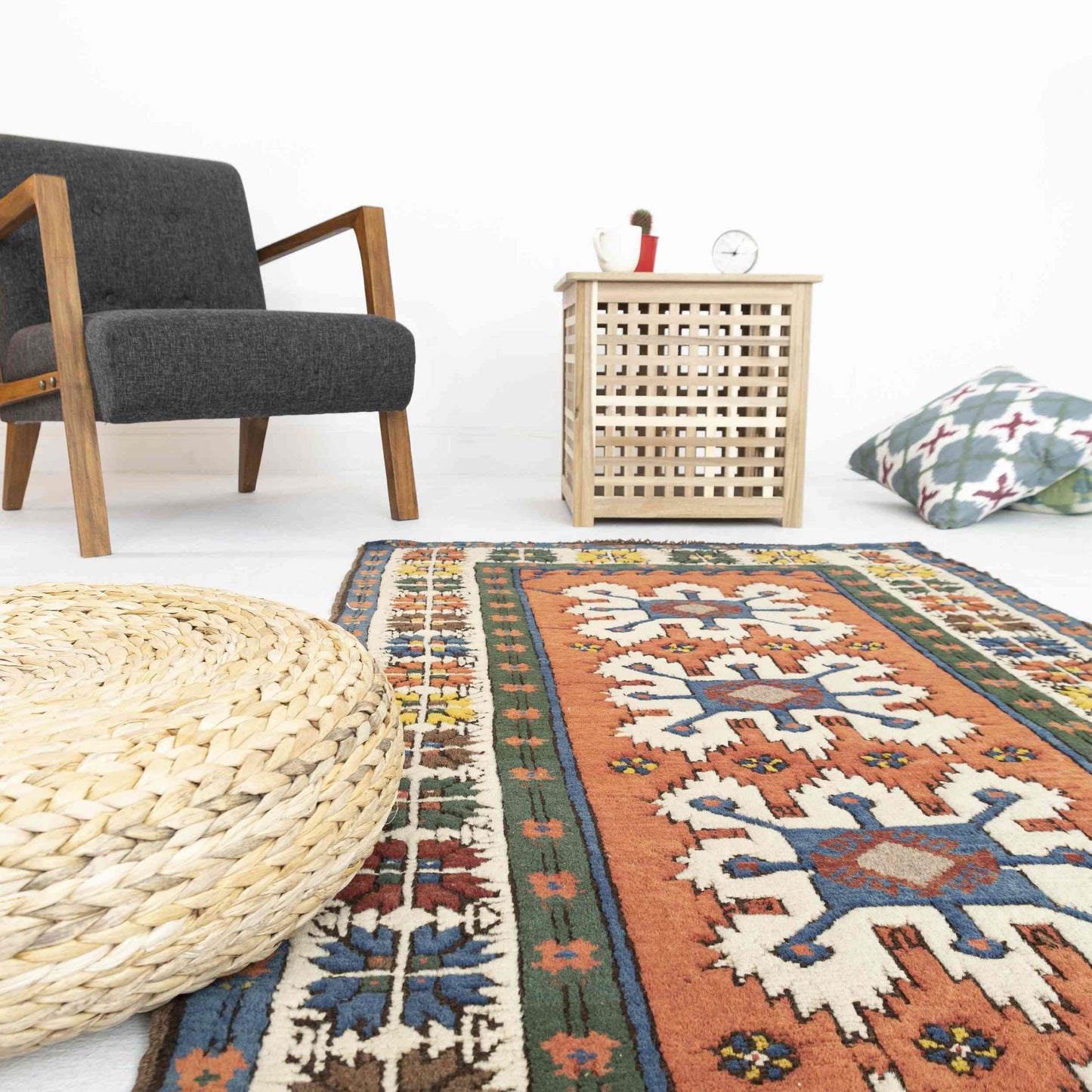 Alfombra turca oriental hecha a mano de lana sobre lana Kars 97 X 322 cm - 3' 3'' X 10' 7'' Multicolor C016