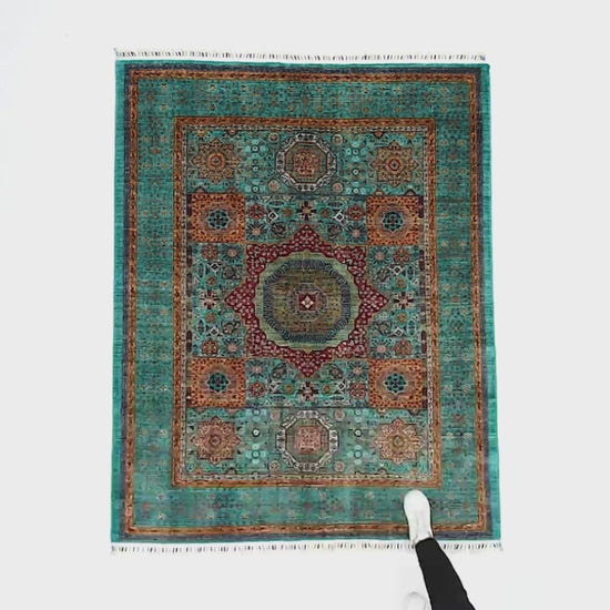 Oriental Rug Mamluk Hand Knotted Wool On Cotton 151 X 190 Cm - 5' X 6' 3" Green C001