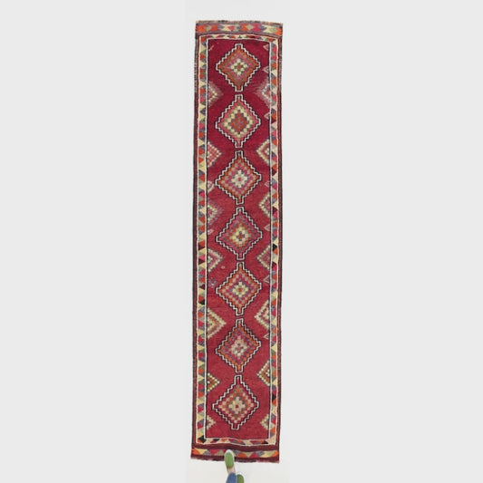 Oriental Turkish Runner Rug Handmade Wool On Wool Anatolian 425 X 87 Cm - 14' X 2' 11'' Red C014
