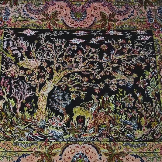 Pure Silk Oriental Rug Hereke Tapestry Woven Handmade - 66 X 74 Cm - 2' 1'' X 2' 5'' Pink C004
