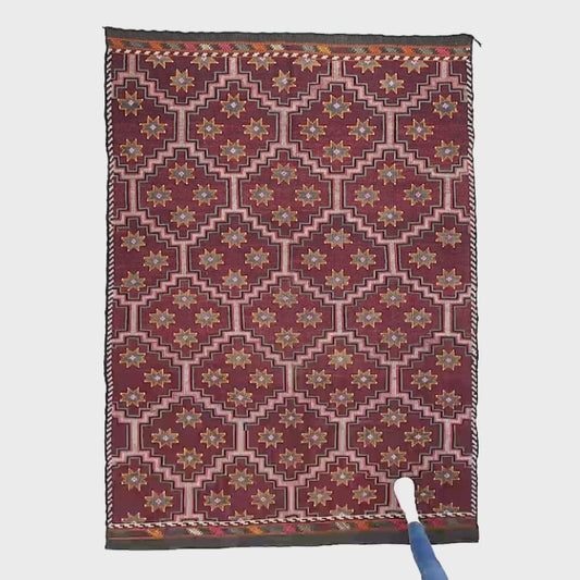 Oriental Kilim Cicim Handmade Wool On Wool 208 X 292 Cm - 6' 10'' X 9' 7'' Burgundy C021 ER23
