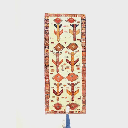 Oriental Turkish Runner Rug Handmade Wool On Wool Anatolian 125 X 315 Cm - 4' 2'' X 10' 5'' Orange C014