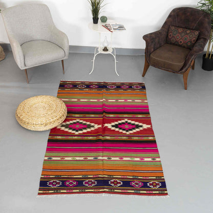 Oriental Kilim Anatolian Handmade Wool On Cotton 120 X 200 Cm - 4' X 6' 7'' ER01
