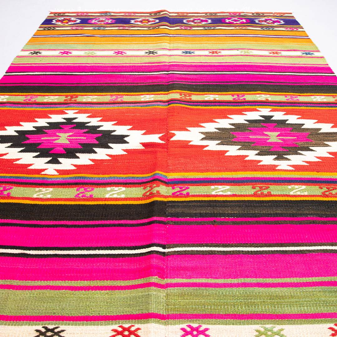 Oriental Kilim Anatolian Handmade Wool On Cotton 120 X 200 Cm - 4' X 6' 7'' Pink C004 ER01