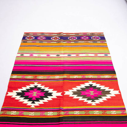 Oriental Kilim Anatolian Handmade Wool On Cotton 120 X 200 Cm - 4' X 6' 7'' Pink C004 ER01
