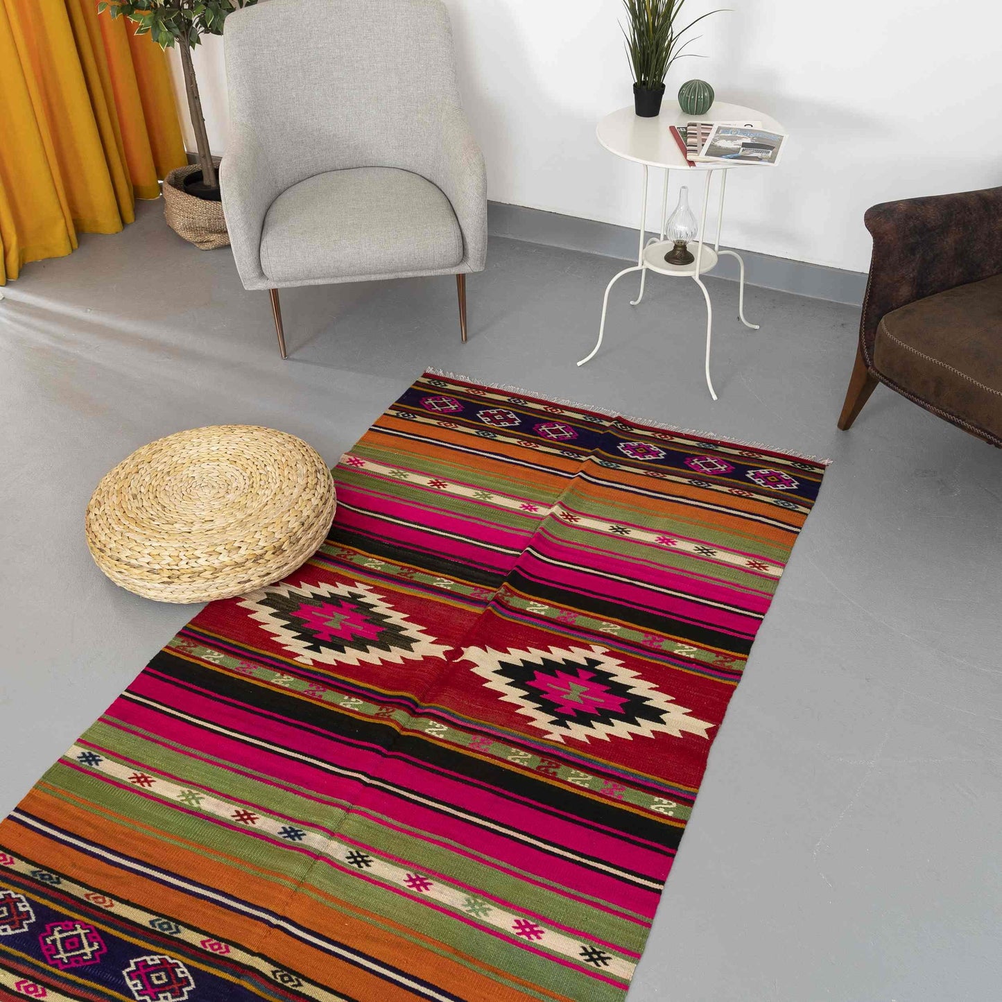 Oriental Kilim Anatolian Handmade Wool On Cotton 120 X 200 Cm - 4' X 6' 7'' Pink C004 ER01