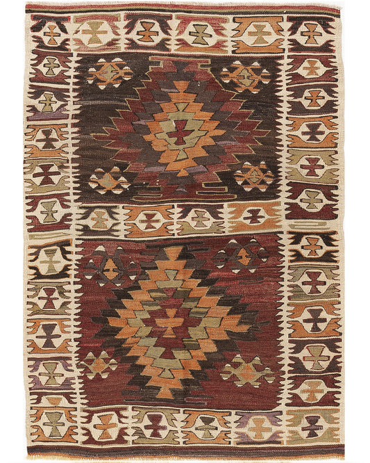 Oriental Kilim Anatolian Handmade Wool On Wool 120 X 168 Cm - 4' X 5' 7'' Brown C005 ER01