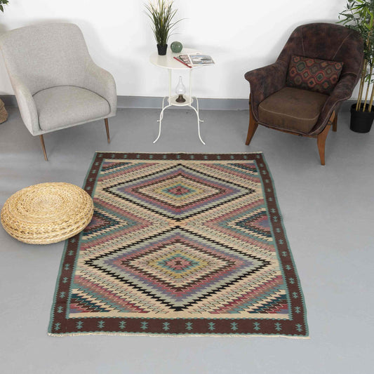 Oriental Kilim Anatolian Handmade Wool On Wool 138 X 198 Cm - 4' 7'' X 6' 6'' Multicolor C016 ER01