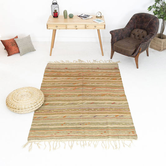 Oriental Kilim Anatolian Handmade Wool On Wool 146 X 212 Cm - 4' 10'' X 7' Multicolor C016 ER12
