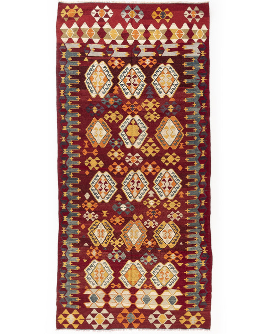 Oriental Kilim Anatolian Handmade Wool On Wool 180 X 365 Cm - 5' 11'' X 12' Red C014 ER23