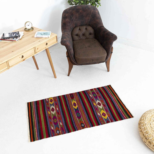 Oriental Kilim Anatolian Handmade Wool On Wool 63 X 122 Cm - 2' 1'' X 4' 1'' Multicolor C016 ER01