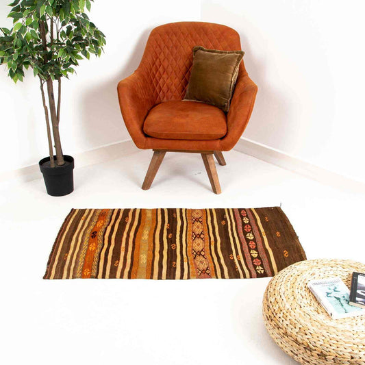 Oriental Kilim Anatolian Handmade Wool On Wool 65 X 100 Cm - 2' 2'' X 3' 4'' Brown C005 ER01