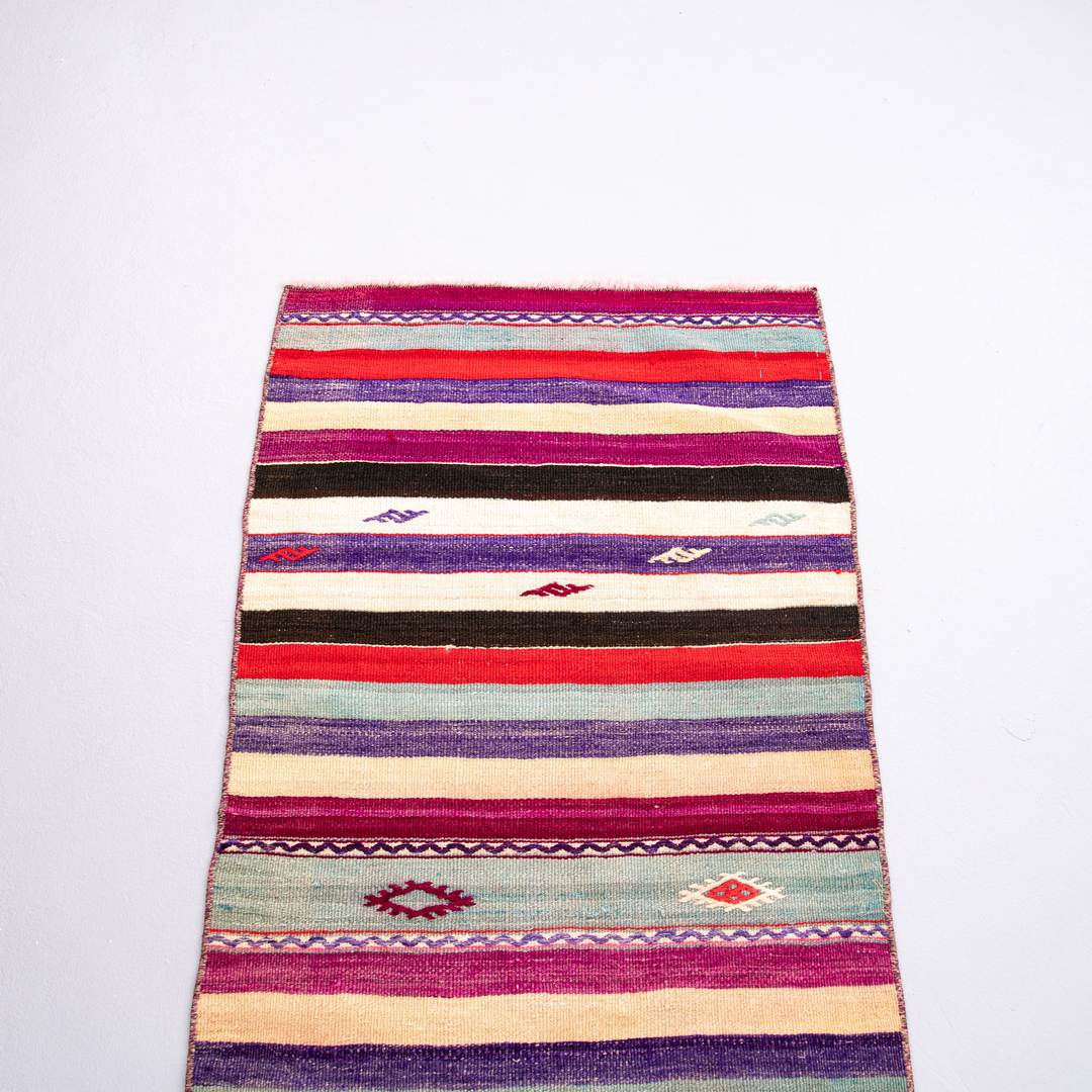 Kilim de Anatolia tejido a mano Lana sobre lana Único Tradicional 67 X 110 Cm - 2' 3'' X 3' 8'' m2: 0,737