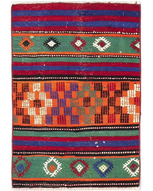 Oriental Kilim Anatolian Handmade Wool On Wool 71 X 103 Cm - 2' 4'' X 3' 5'' Green C003 ER01