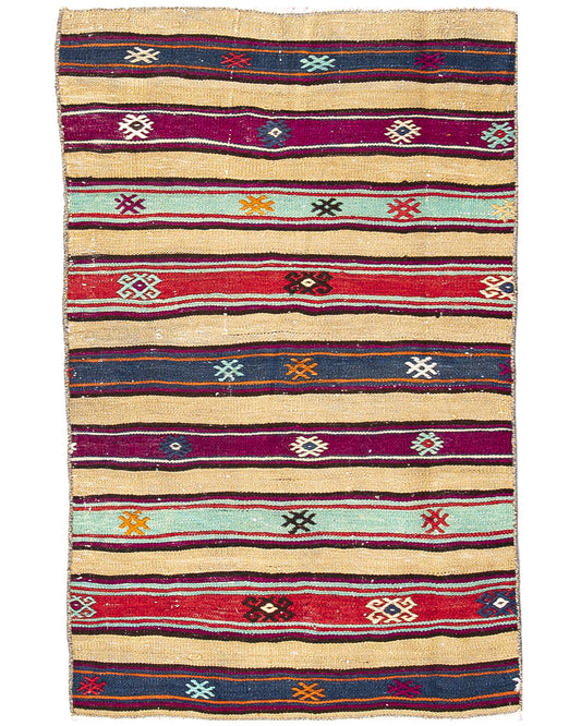 Oriental Kilim Anatolian Handmade Wool On Wool 72 X 116 Cm - 2' 5'' X 3' 10'' Sand C007 ER01