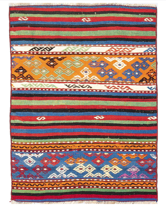 Oriental Kilim Anatolian Handmade Wool On Wool 72 X 95 Cm - 2' 5'' X 3' 2'' Multicolor C016 ER01